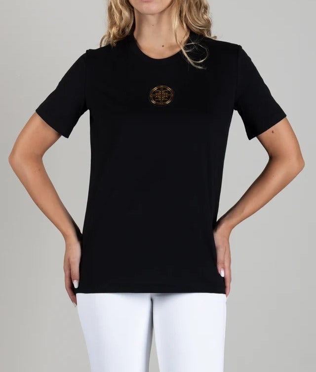 ELISABETTA FRANCHI T-Shirt Jersey Cotone Placca Logo Oblò-Nero