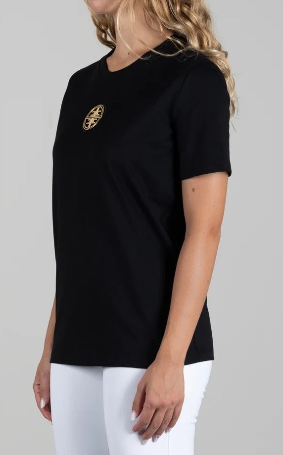 ELISABETTA FRANCHI T-Shirt Jersey Cotone Placca Logo Oblò-Nero