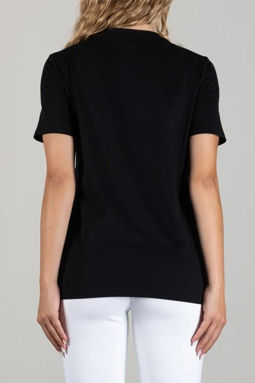 ELISABETTA FRANCHI T-Shirt Jersey Cotone Placca Logo Oblò-Nero