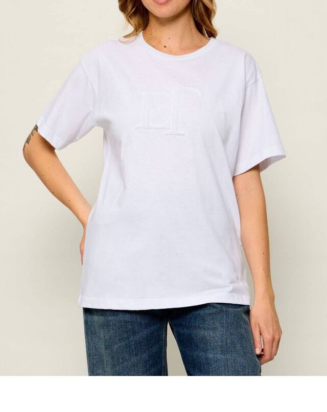 ELISABETTA FRANCHI T-Shirt Jersey Cotone Maxi Logo-Gesso
