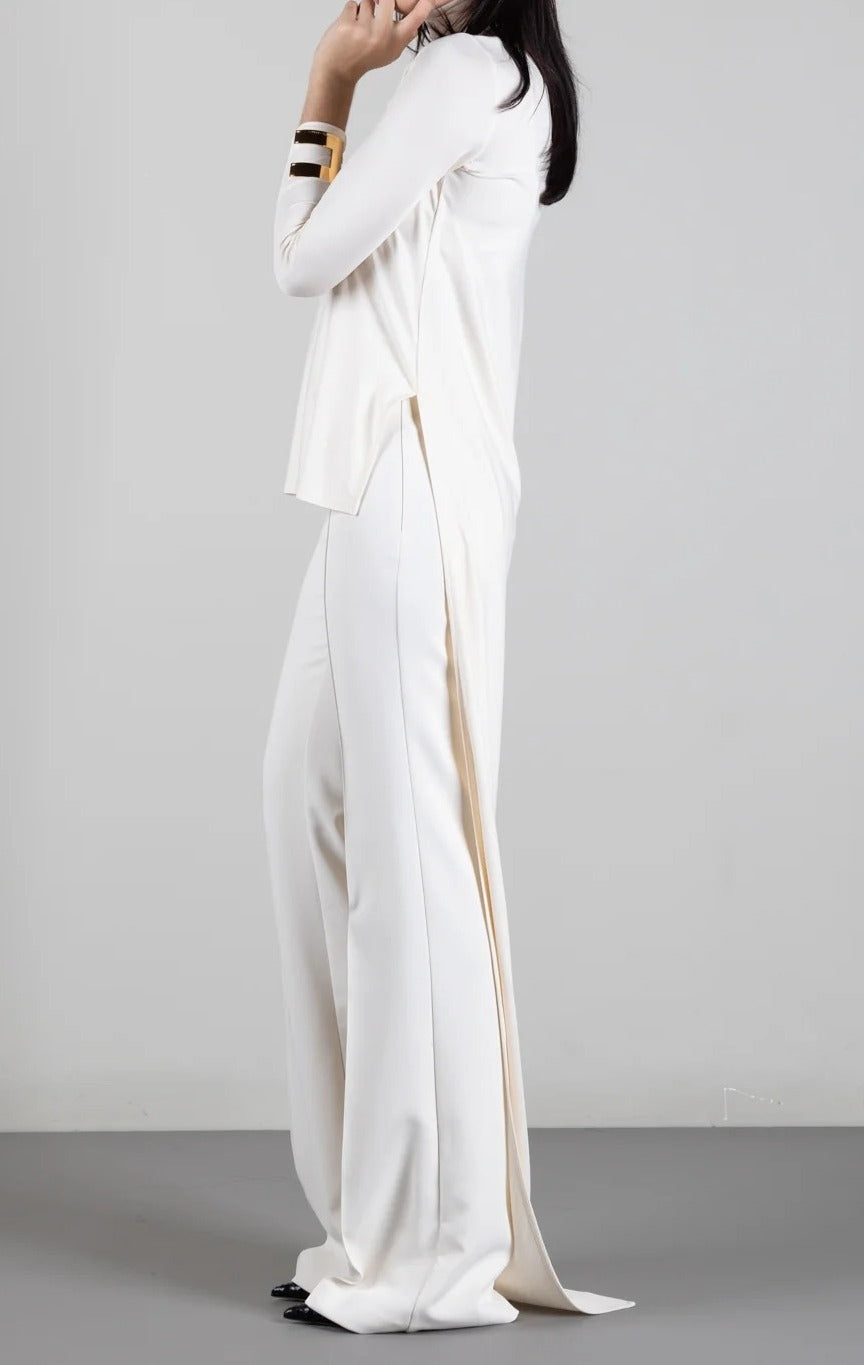 ELISABETTA FRANCHI Maglia Jersey Lucido Taglio Asimmetrico-Burro