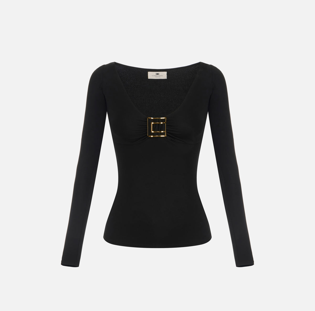 ELISABETTA FRANCHI Maglia Jersey Viscosa Placca Logo-Nero