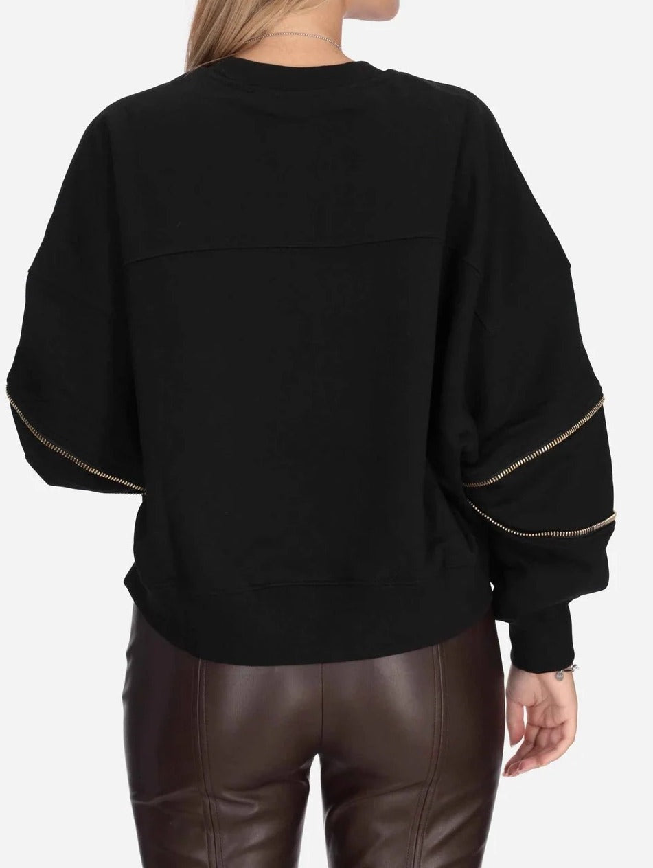 ELISABETTA FRANCHI Felpa Cotone Dettaglio Zip-Nero