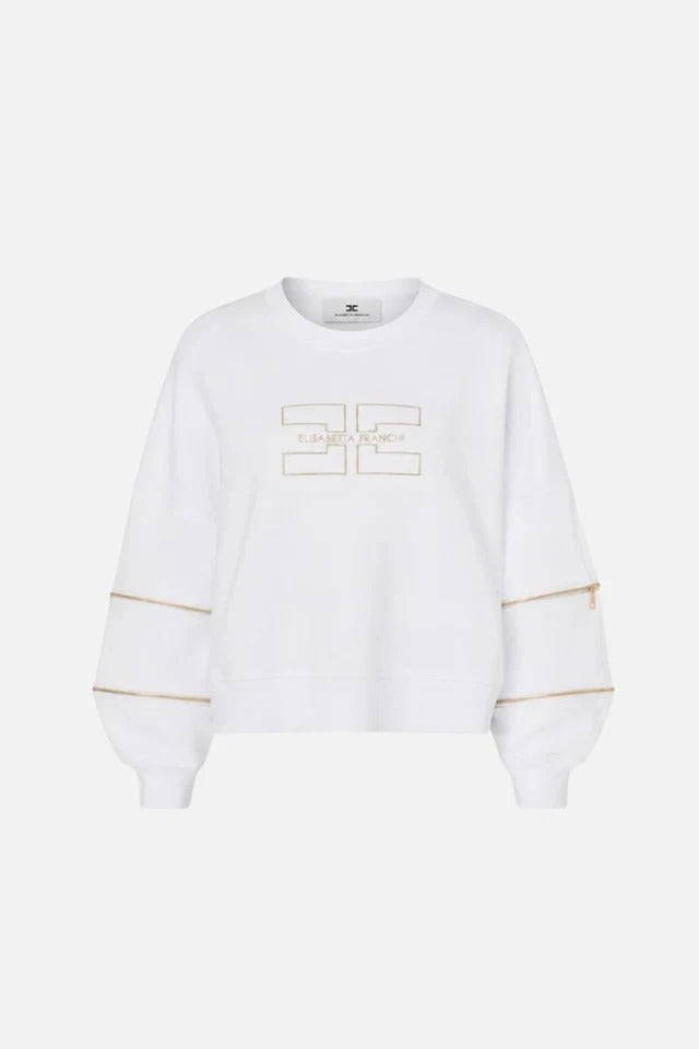 ELISABETTA FRANCHI Felpa Cotone Dettaglio Zip-Gesso