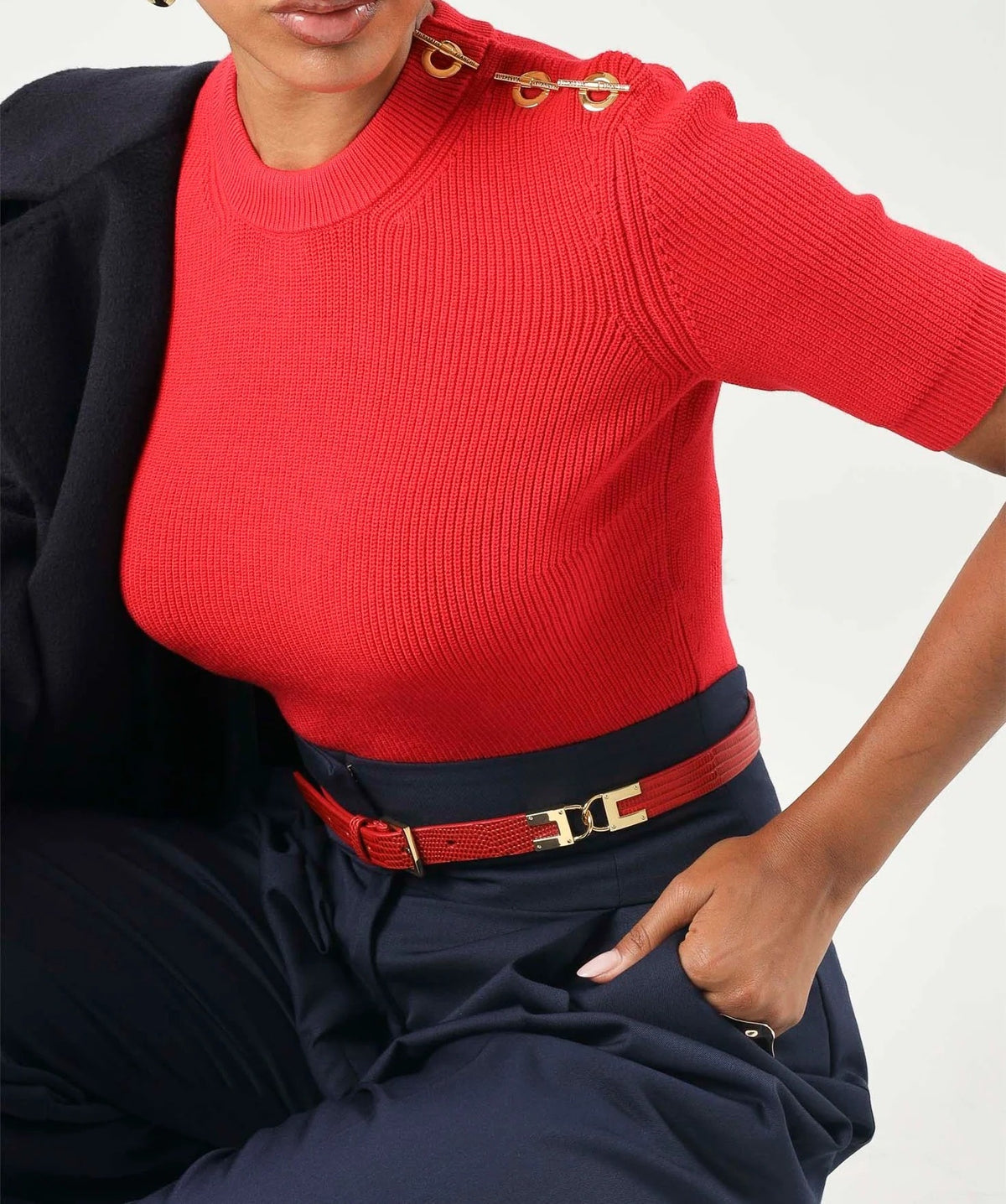 ELISABETTA FRANCHI Maglia Cropped T-Bar-Red Passion