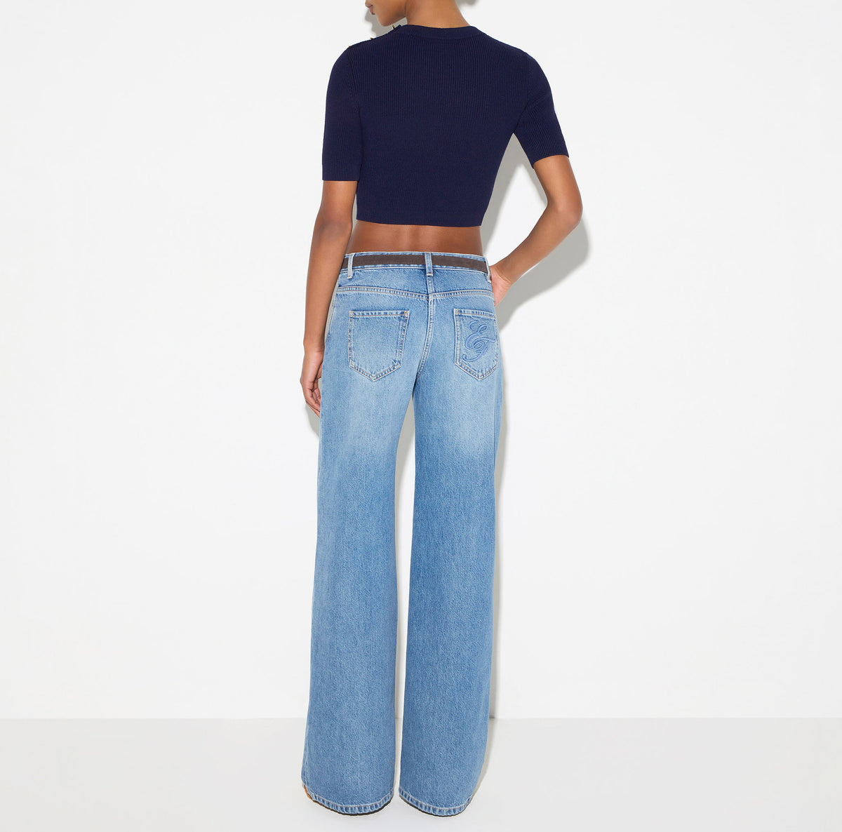 ELISABETTA FRANCHI Maglia Cropped T-Bar-Blu Notte