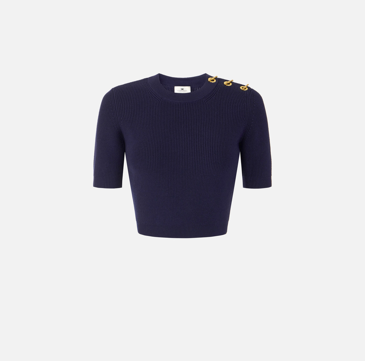 ELISABETTA FRANCHI Maglia Cropped T-Bar-Blu Notte