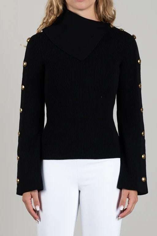 ELISABETTA FRANCHI Pullover Maglia Bottoni-Nero