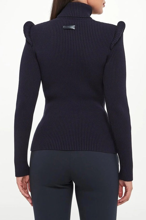 ELISABETTA FRANCHI Maglia Dolcevita Costine 3D-Blu Notte