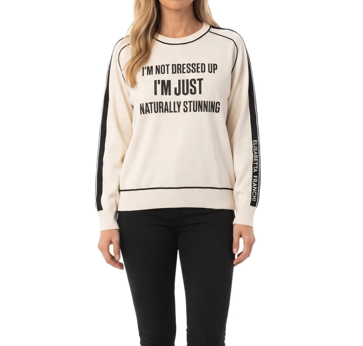 ELISABETTA FRANCHI Felpa MAGLIA Viscosa Slogan-Burro/Nero