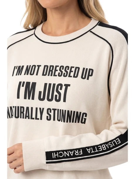 ELISABETTA FRANCHI Felpa MAGLIA Viscosa Slogan-Burro/Nero