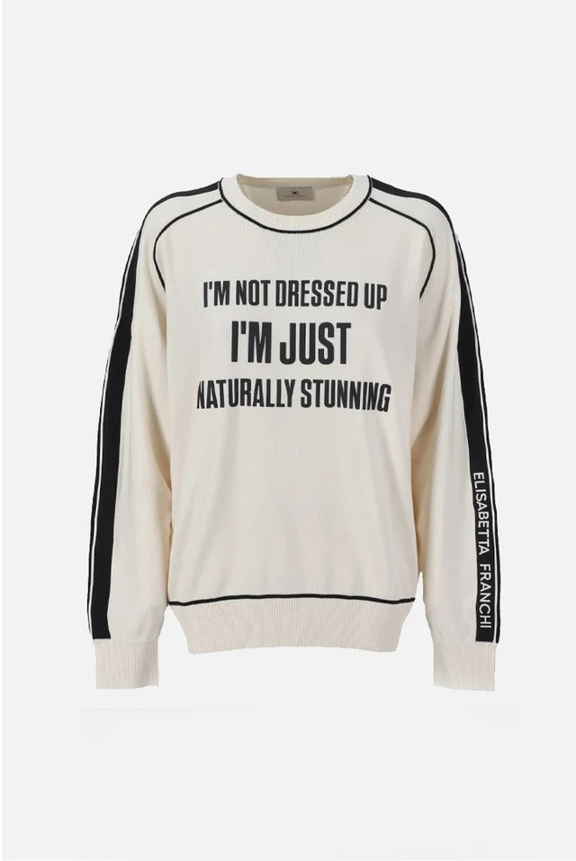ELISABETTA FRANCHI Felpa MAGLIA Viscosa Slogan-Burro/Nero