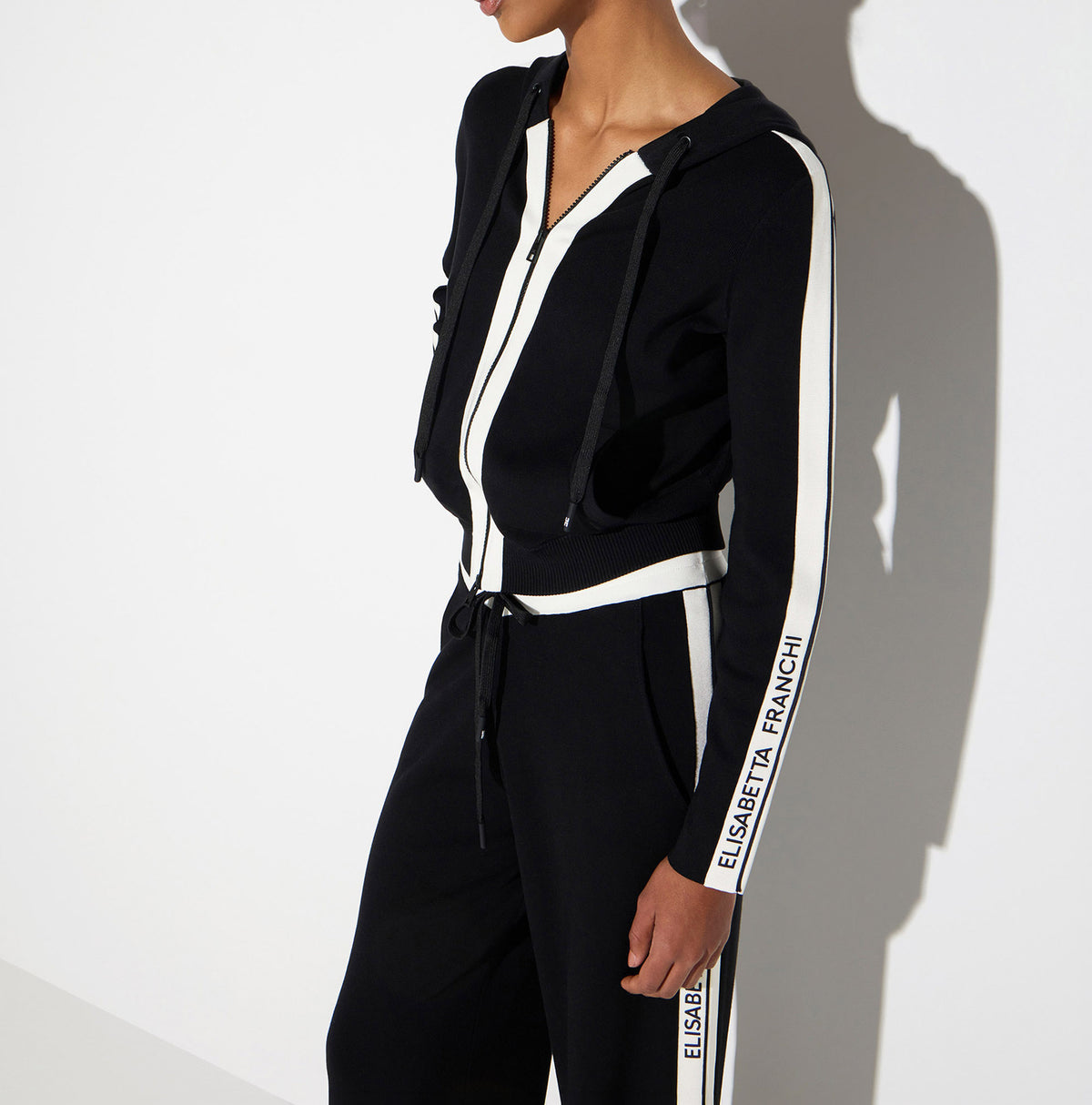 ELISABETTA FRANCHI Felpa Maglia Bicolore Logo-Nero/Burro