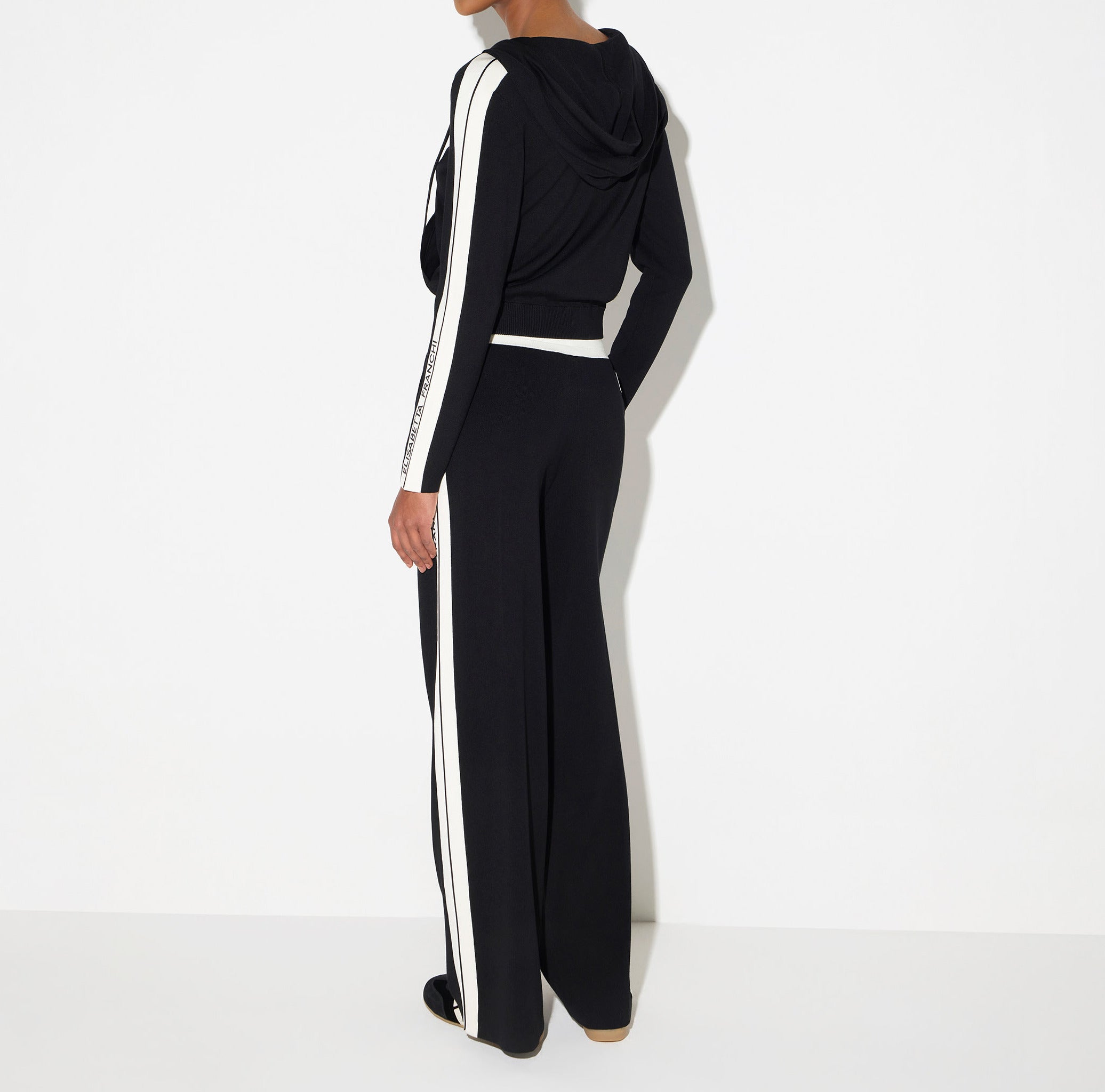 ELISABETTA FRANCHI Felpa Maglia Bicolore Logo-Nero/Burro