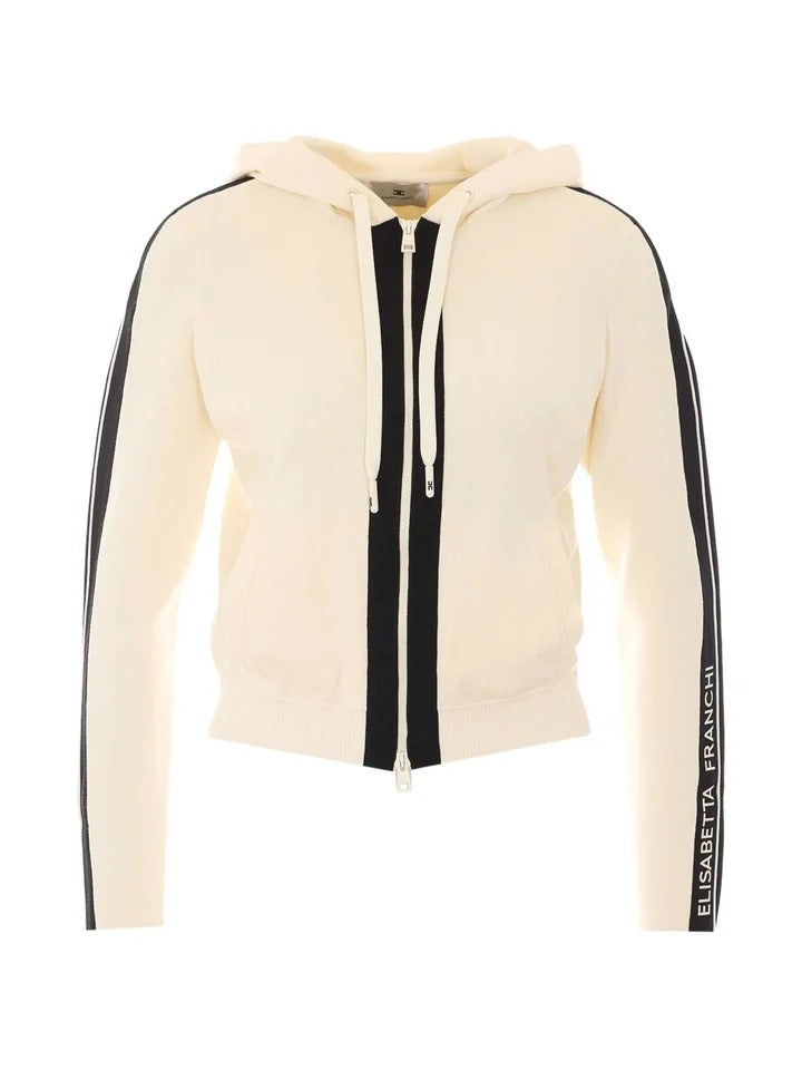 ELISABETTA FRANCHI Felpa Maglia Bicolore Logo-Burro/Nero