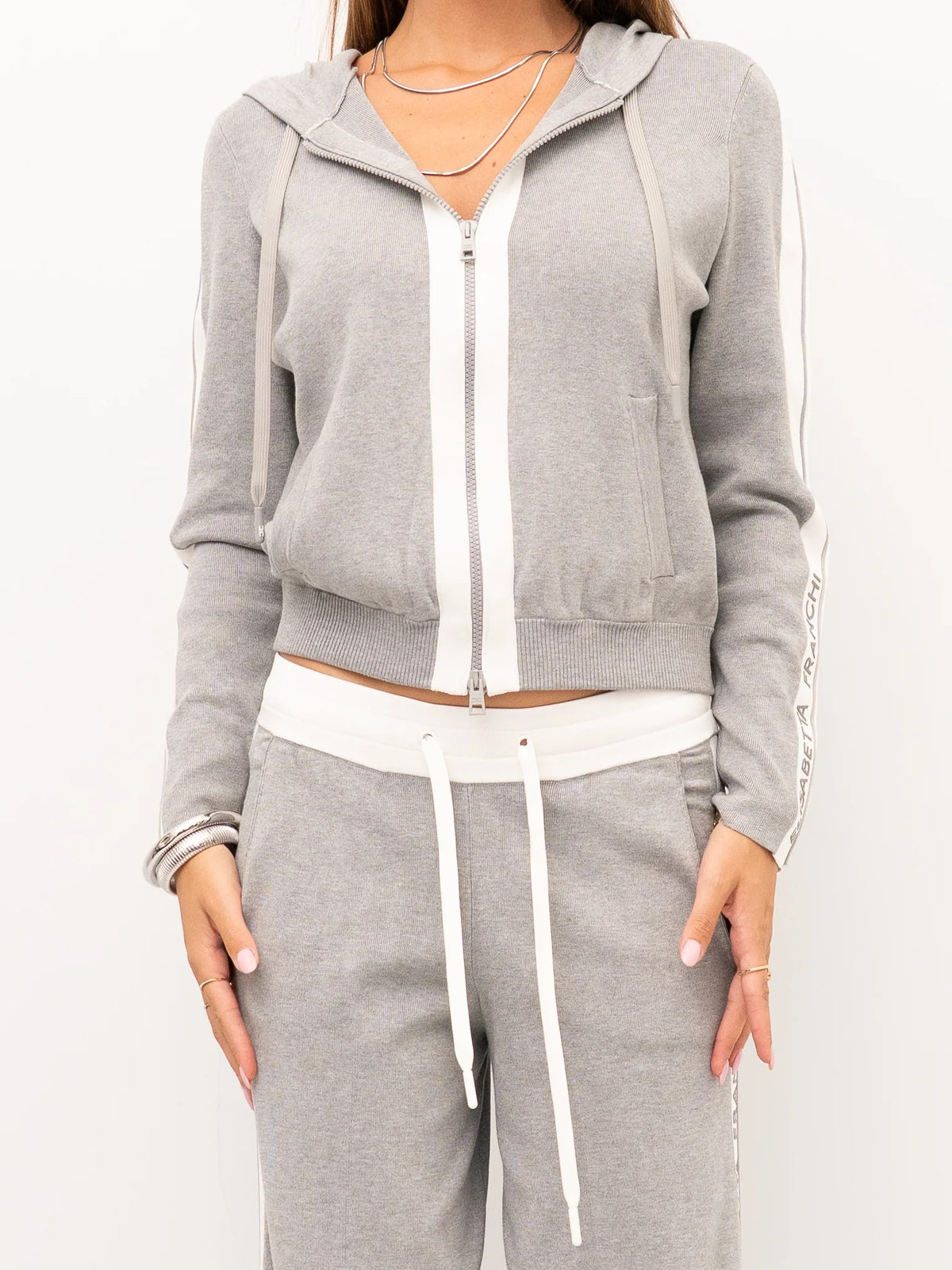 ELISABETTA FRANCHI Felpa Maglia Bicolore Logo-Grigio/avorio