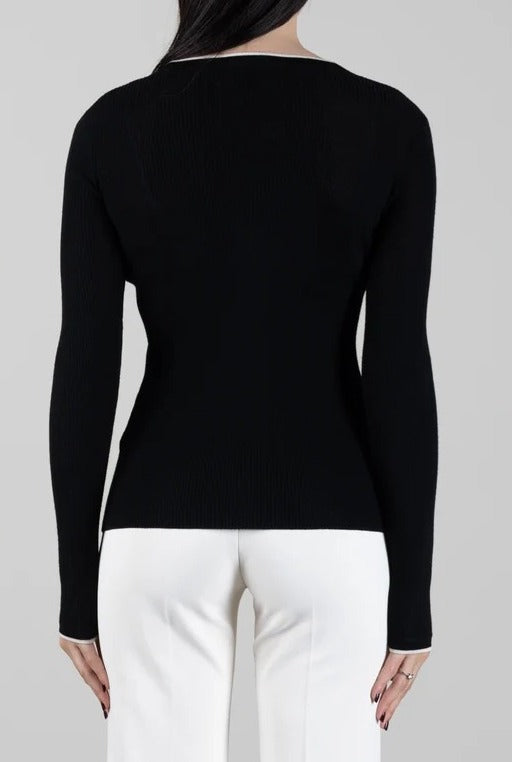 ELISABETTA FRANCHI Cardigan Maglia Costine-Nero/Burro