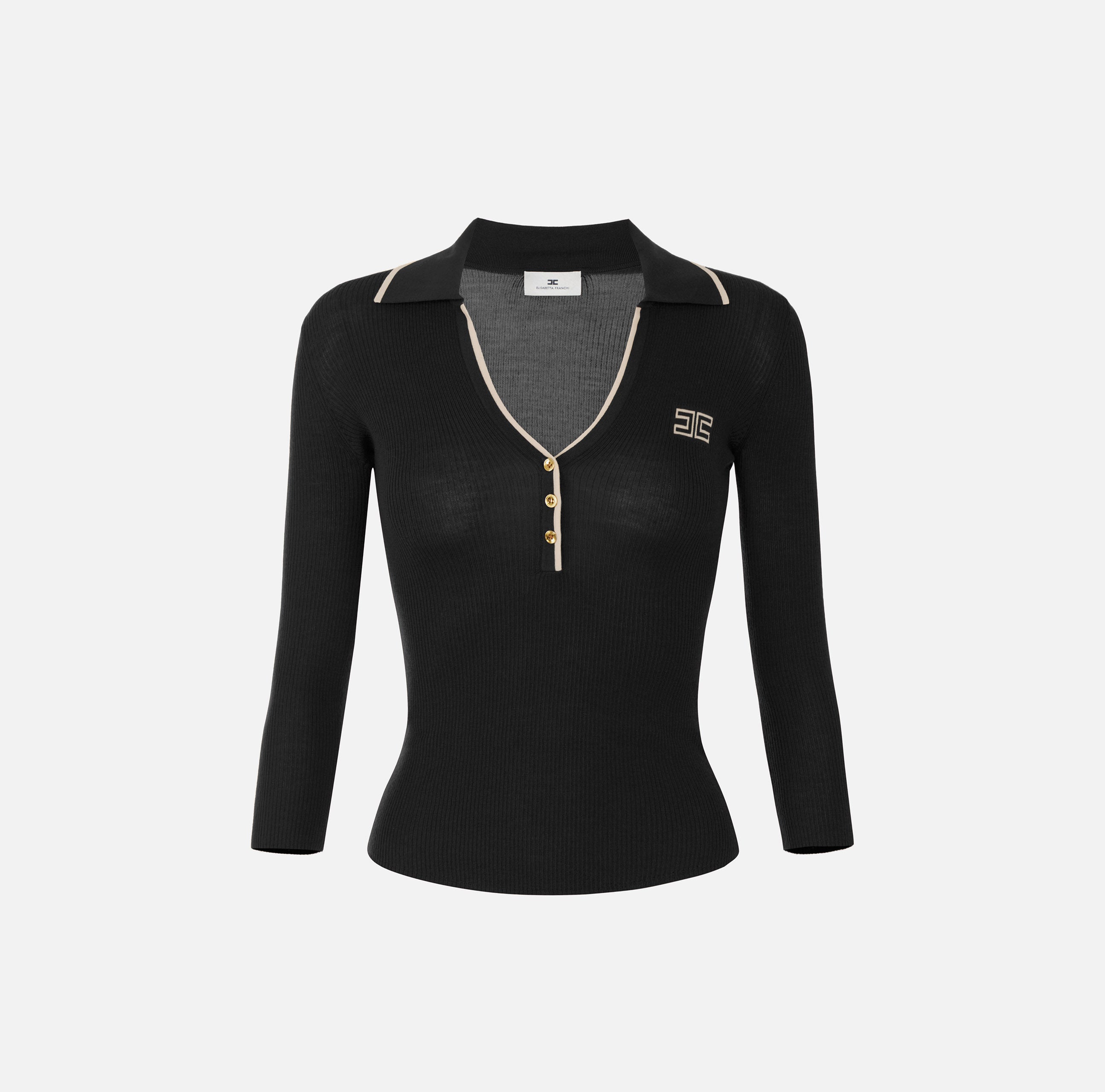 ELISABETTA FRANCHI Polo Maglia Costine-Nero/Burro