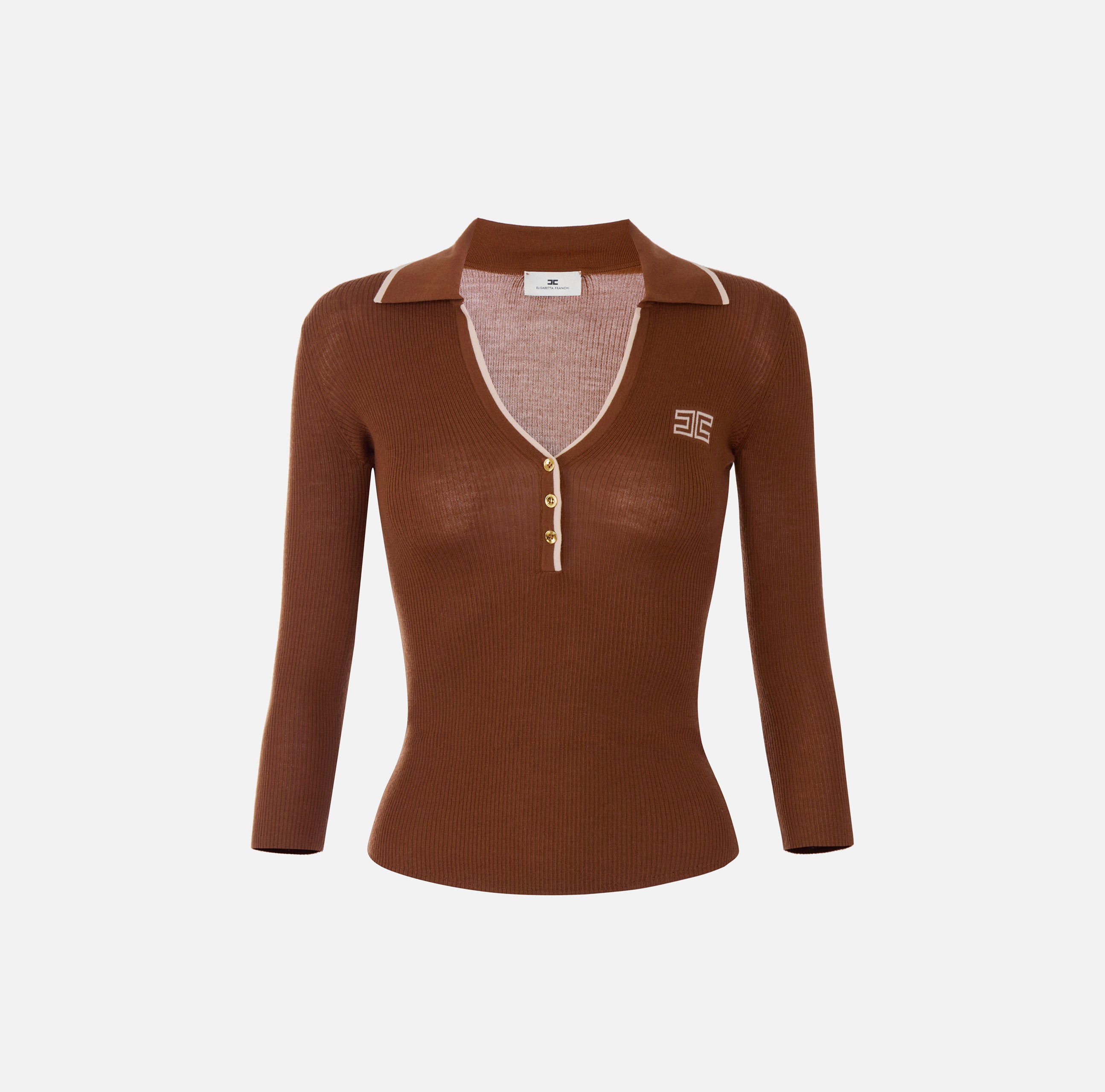 ELISABETTA FRANCHI Polo Maglia Costine-Sigaro/Nude