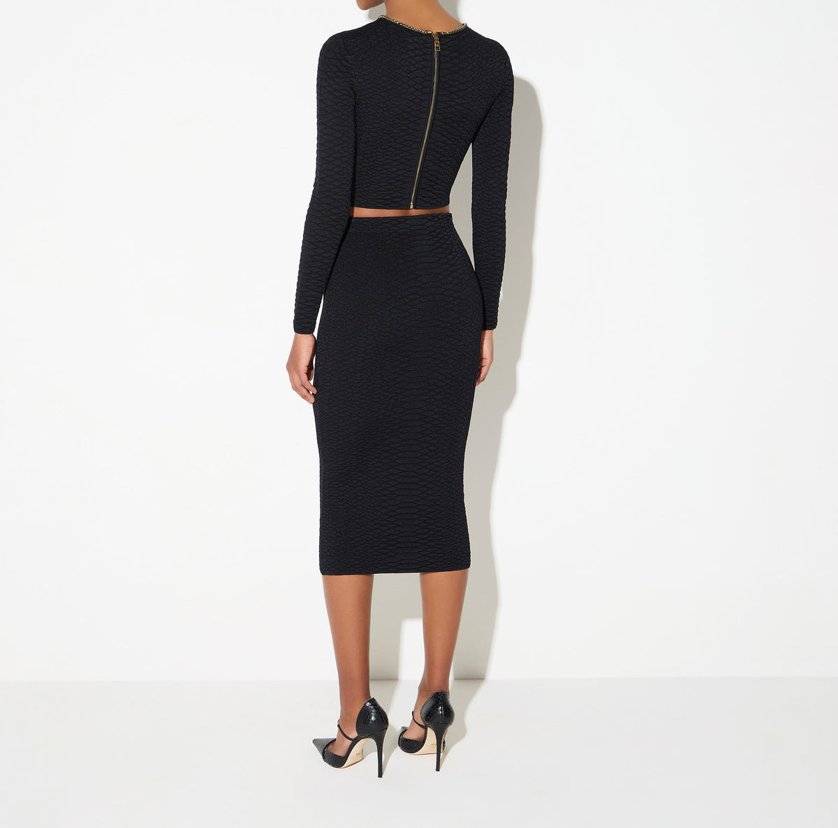 ELISABETTA FRANCHI Maglia Crop Trama Snake-Nero