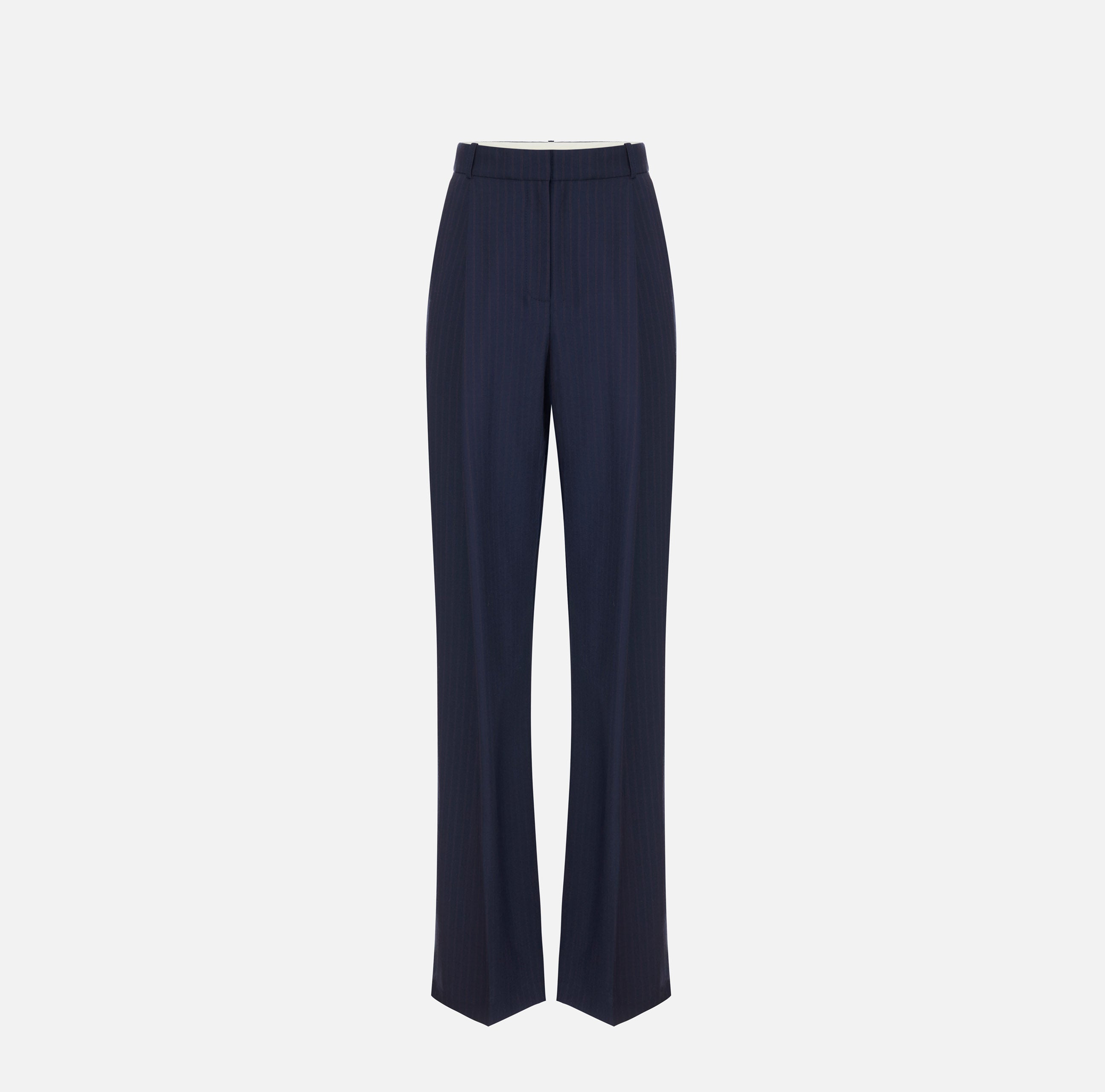 ELISABETTA FRANCHI Pantalone Palazzo Fresco Lana Gessato-Blu Notte/Red Passion
