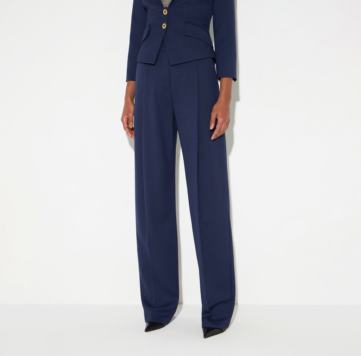ELISABETTA FRANCHI Pantalone Palazzo Gabardina-Navy
