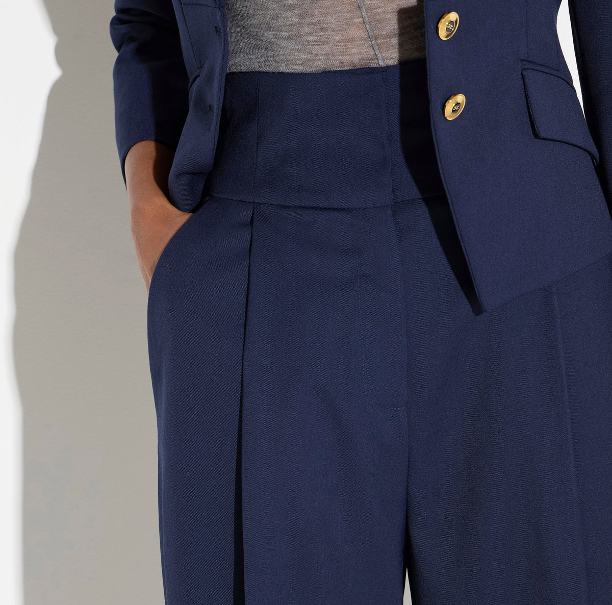 ELISABETTA FRANCHI Pantalone Palazzo Gabardina-Navy