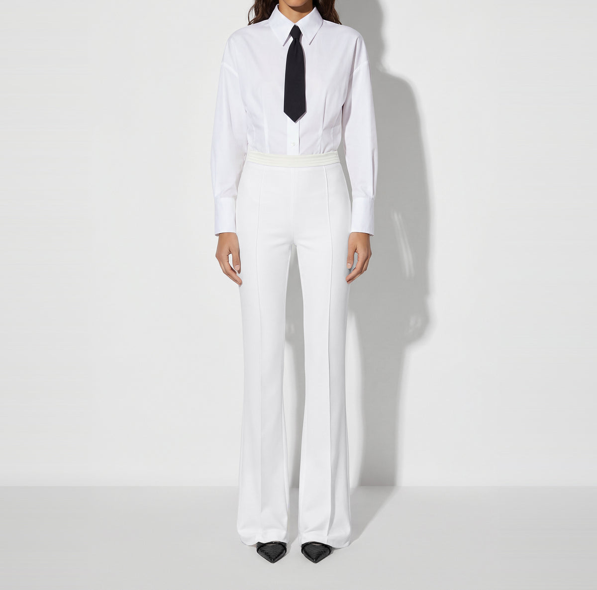 ELISABETTA FRANCHI PANTALONE doppio crêpe Raso-Avorio