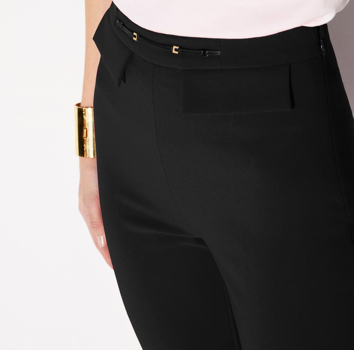 ELISABETTA FRANCHI Pantalone doppio crêpe Morsetto Logo-Nero