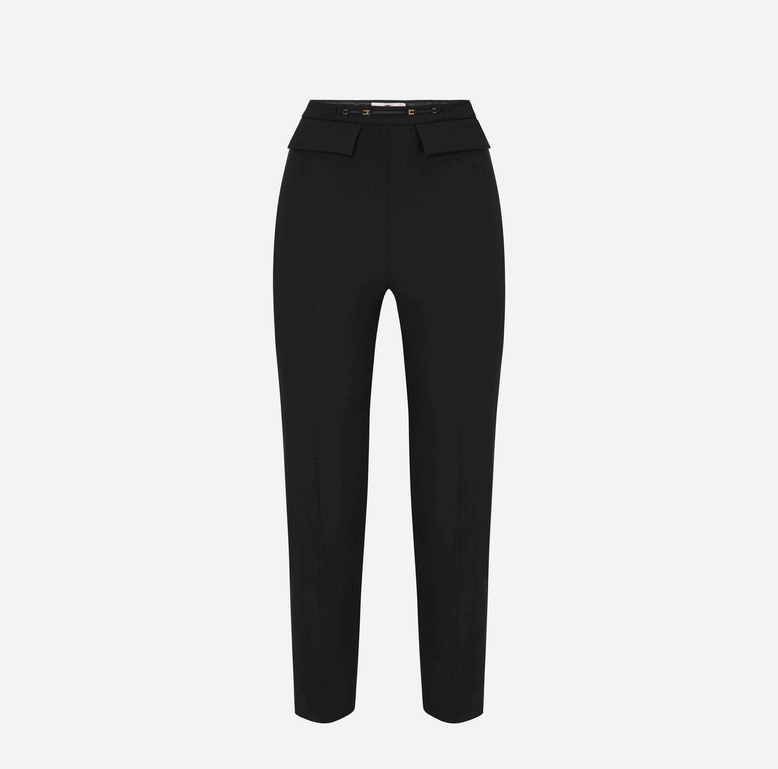 ELISABETTA FRANCHI Pantalone doppio crêpe Morsetto Logo-Nero