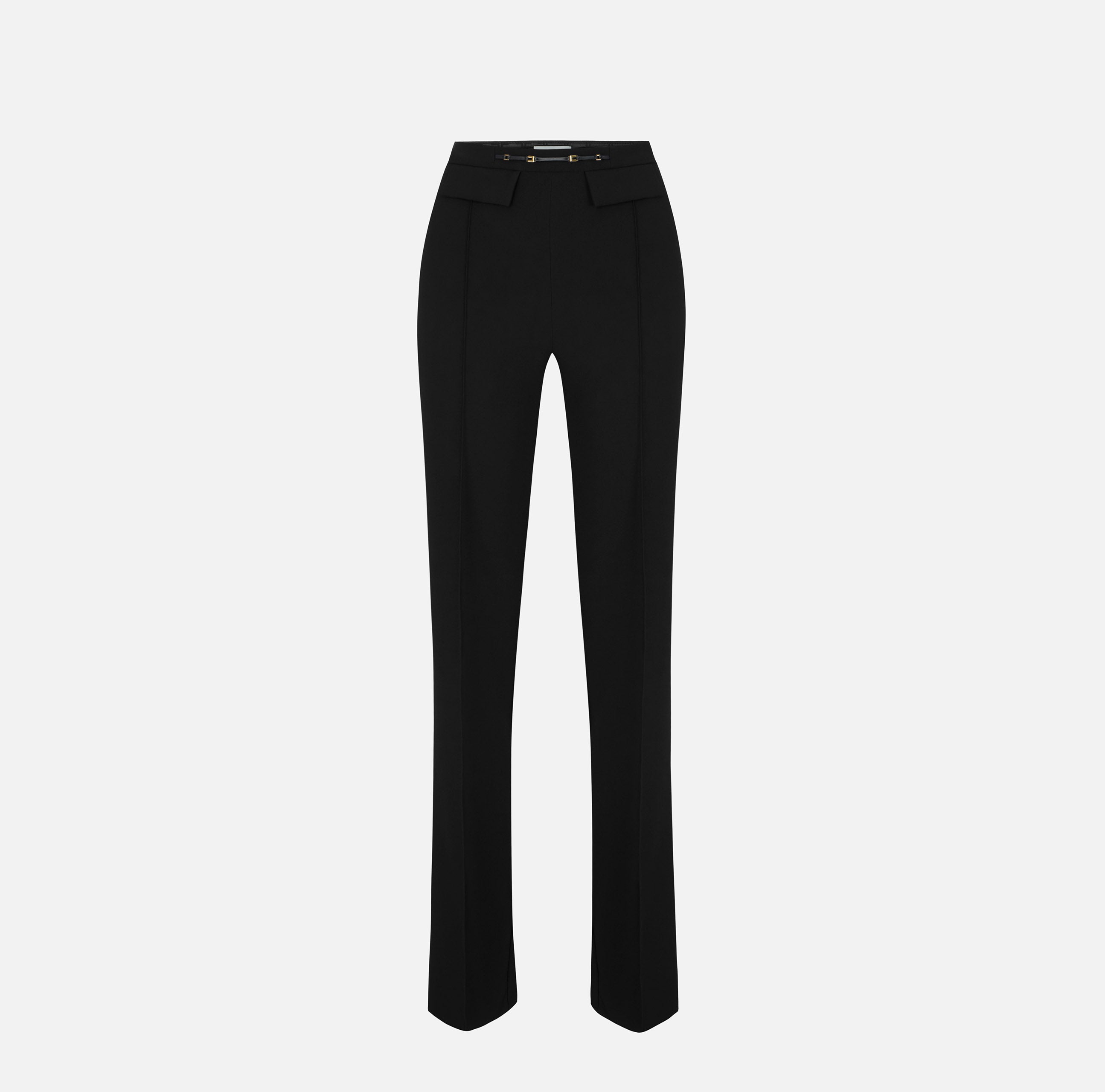 ELISABETTA FRANCHI Pantalone Palazzo doppio crêpe Morsetto Logo-Nero