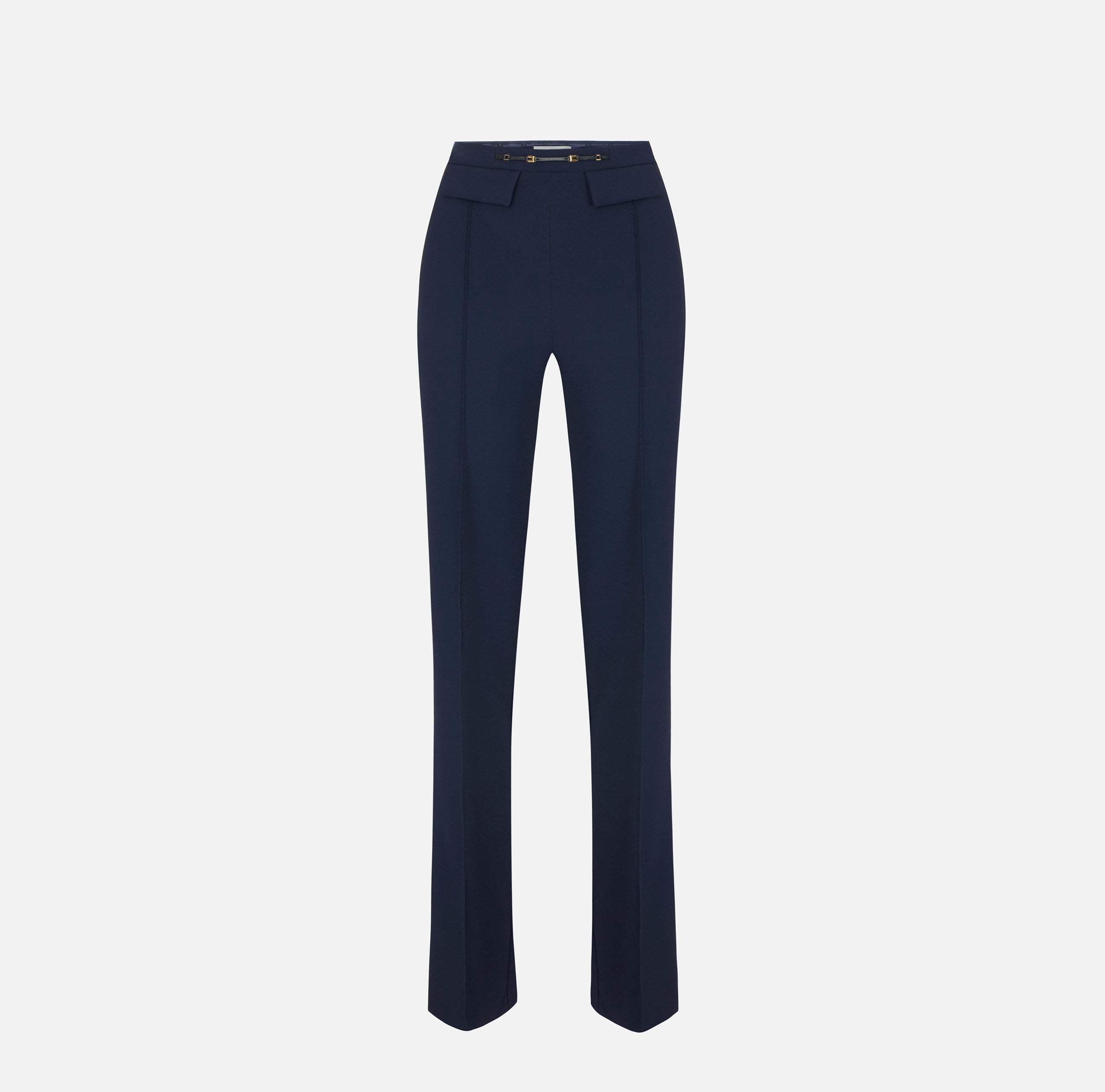 ELISABETTA FRANCHI Pantalone Palazzo doppio crêpe Morsetto Logo-Blu Notte