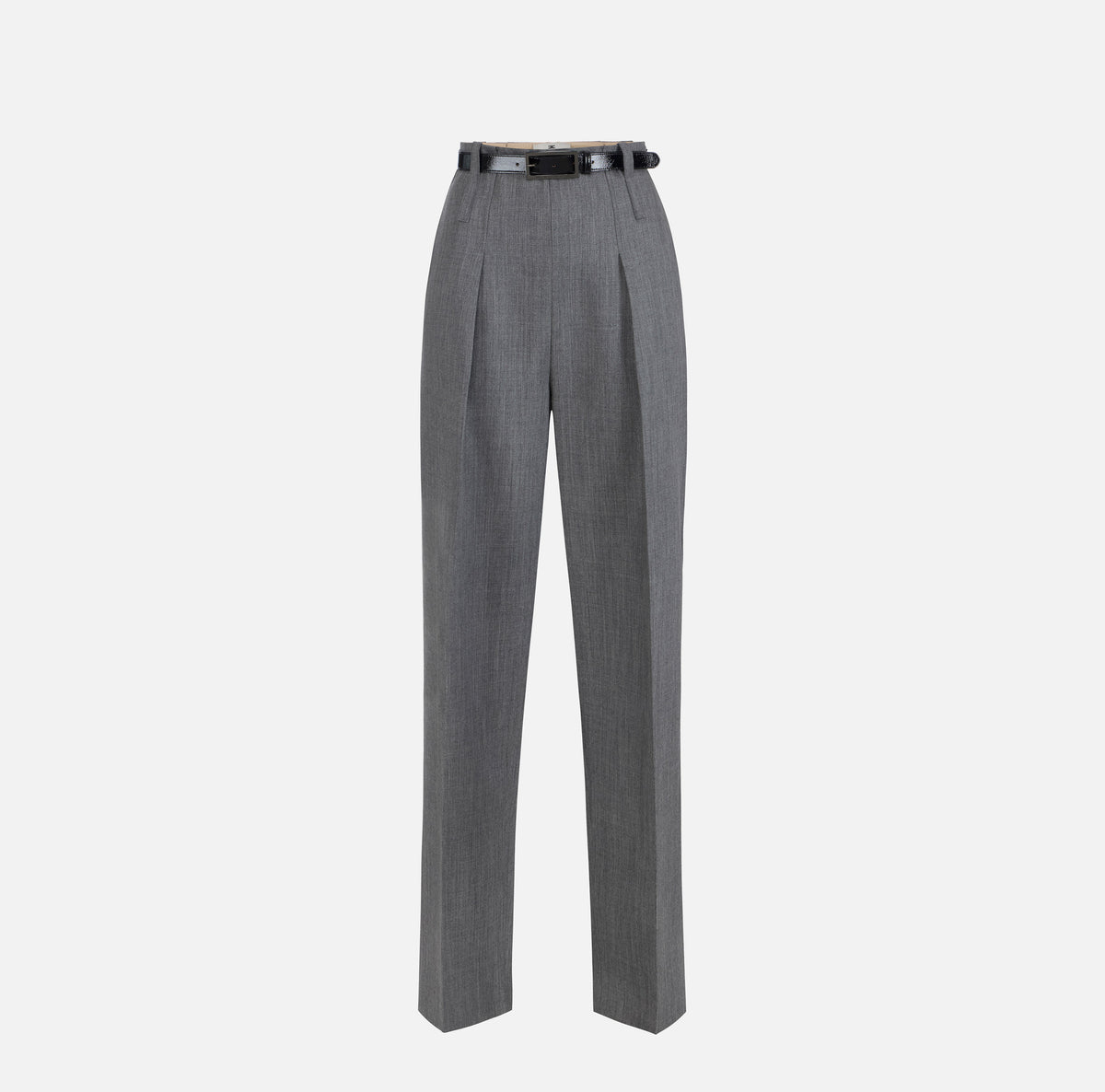 ELISABETTA FRANCHI PANTALONE Lana CINTURA-Grigio Melange