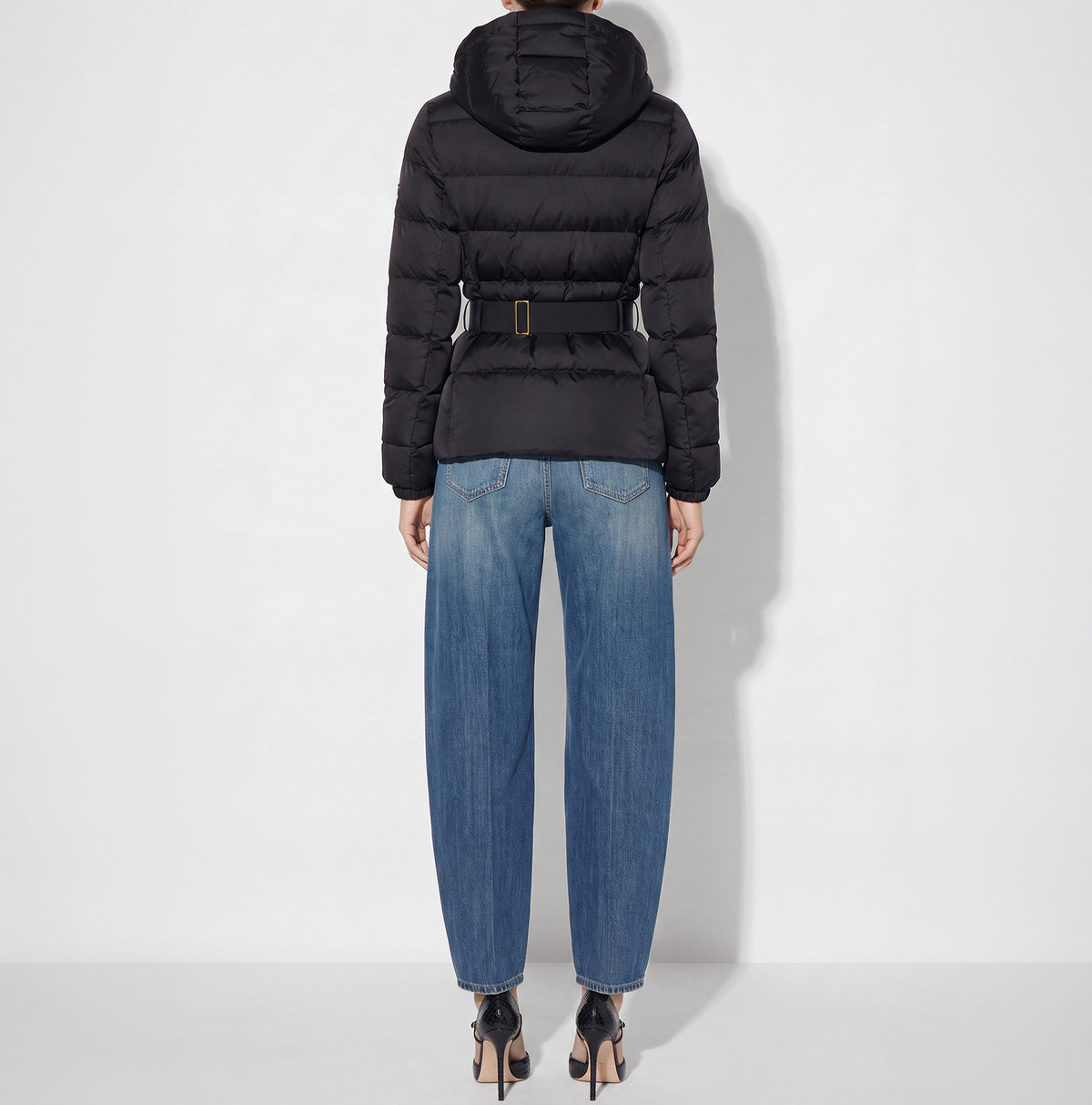 ELISABETTA FRANCHI Piumino Tessuto Vela Cintura-Nero