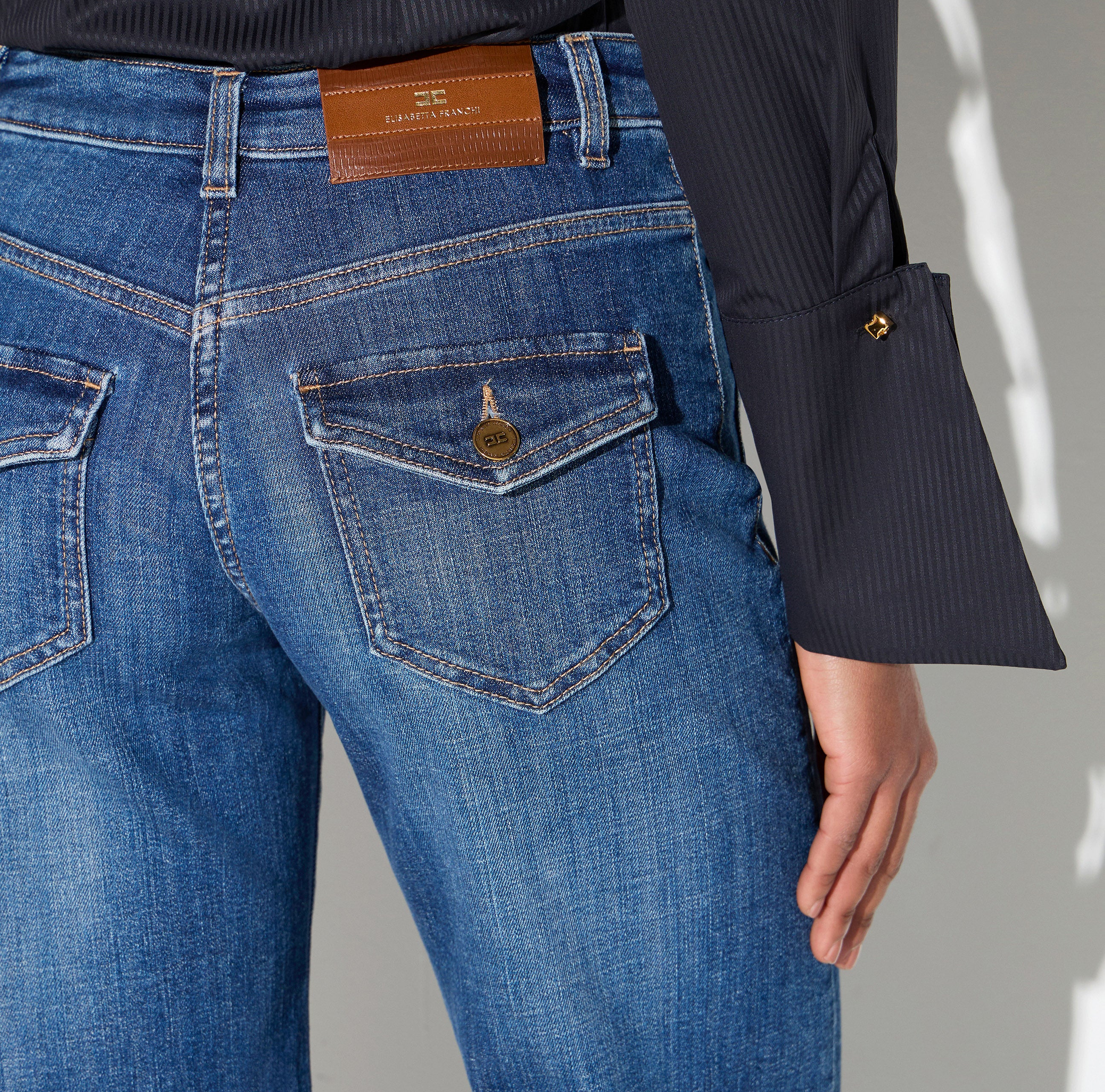 ELISABETTA FRANCHI Jeans Zampa Taschini-Blue Vintage