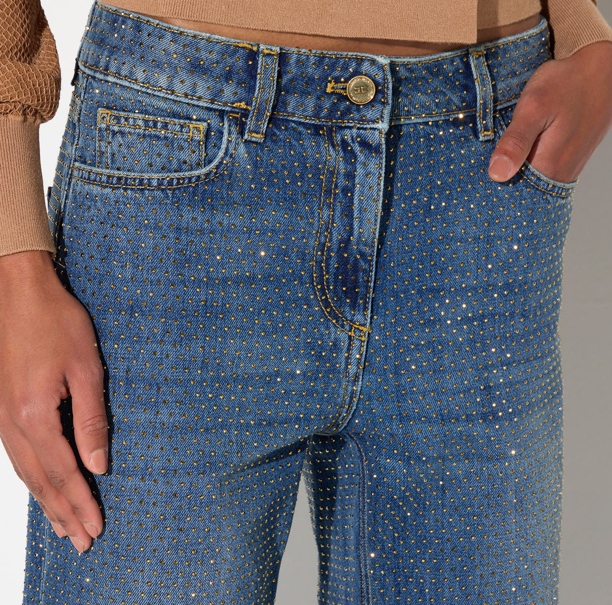ELISABETTA FRANCHI Jeans Palazzo Denim Strass-Blue Vintage
