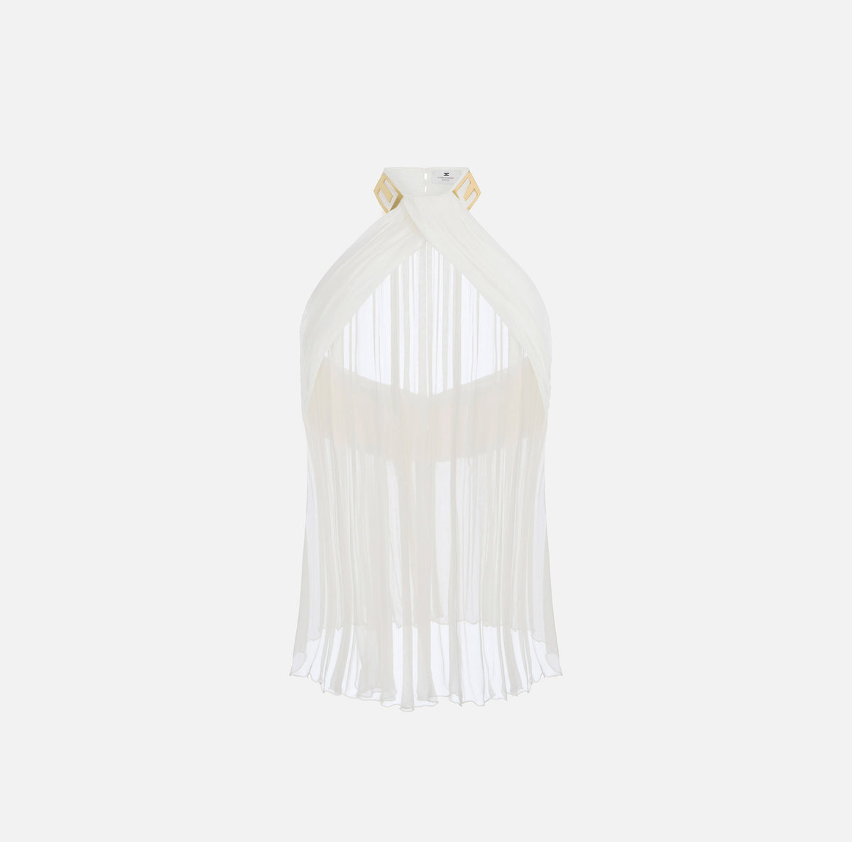 ELISABETTA FRANCHI Top crêponne Drappeggiato Logo Colletto-Avorio