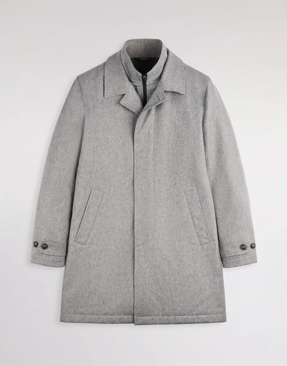 FAY Cappotto Uomo MORING COAT Saia Tecnica Melange-Grigio
