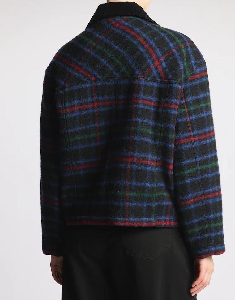 FAY BOMBER Donna 3 GANCI Panno Lana Tartan-Blu/Rosso