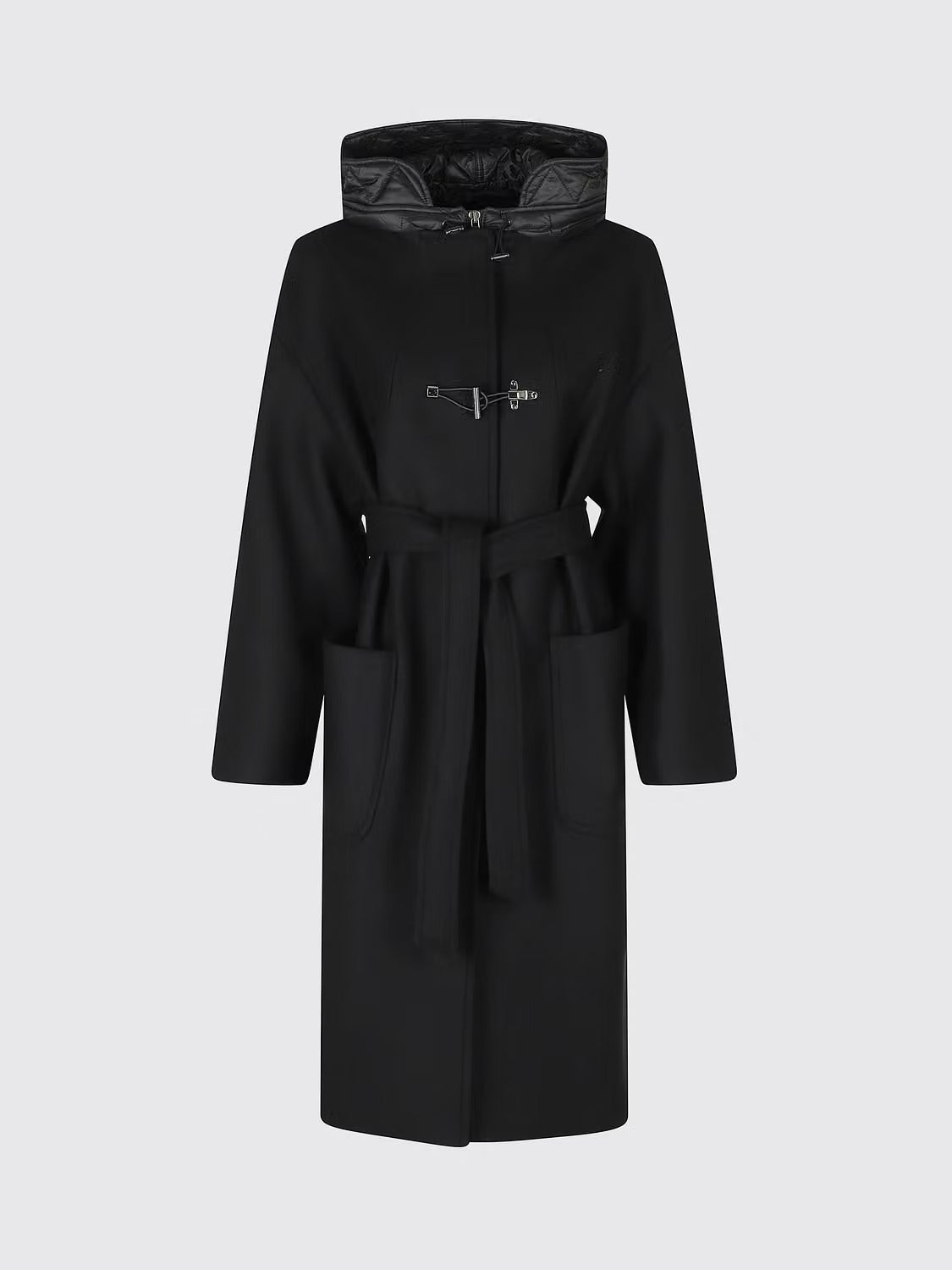 FAY Cappotto DOnna TOGGLE COAT Midi Panno Lana Cashmere-Nero