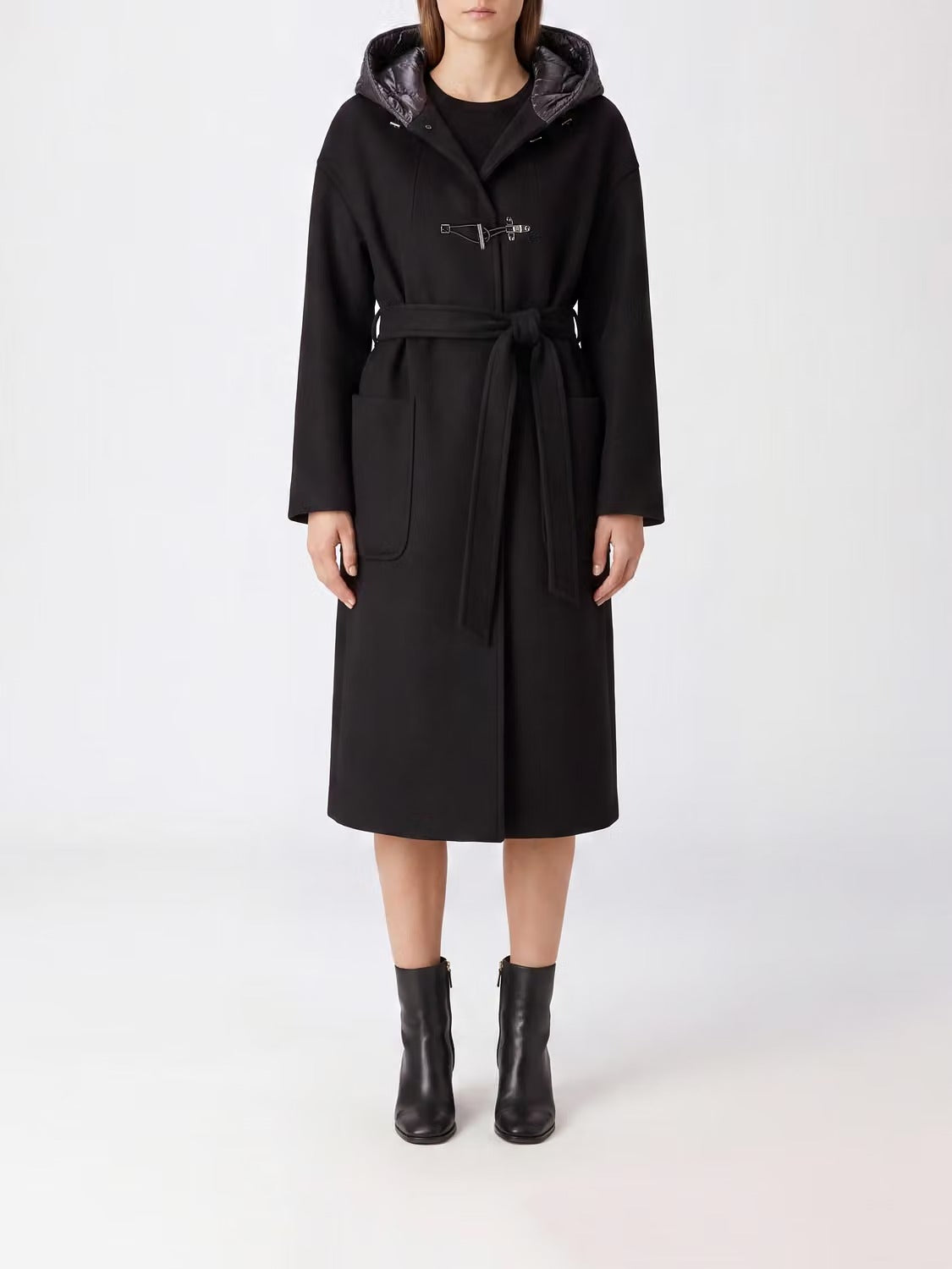 FAY Cappotto DOnna TOGGLE COAT Midi Panno Lana Cashmere-Nero