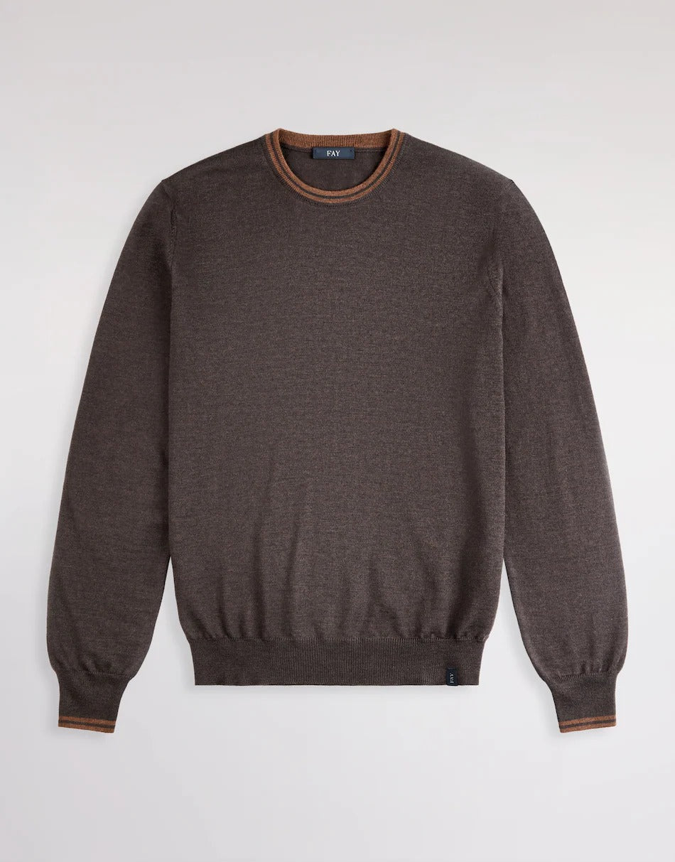 FAY Maglia Girocollo Uomo Lana Toppe-Cioccolato