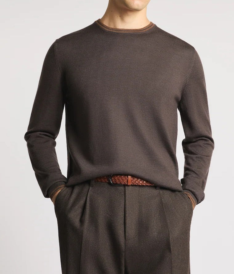FAY Maglia Girocollo Uomo Lana Toppe-Cioccolato