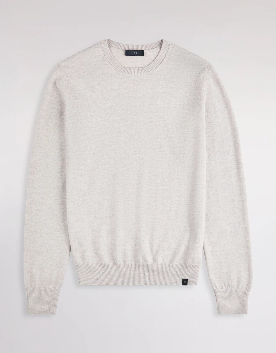 FAY Maglia Girocollo Uomo Lana Merino-Grigio