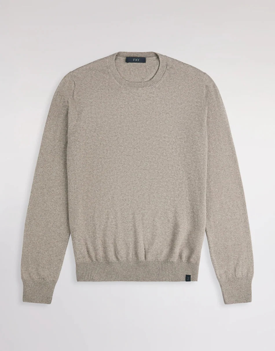 FAY Maglia Girocollo Uomo Lana Merino-Kaki