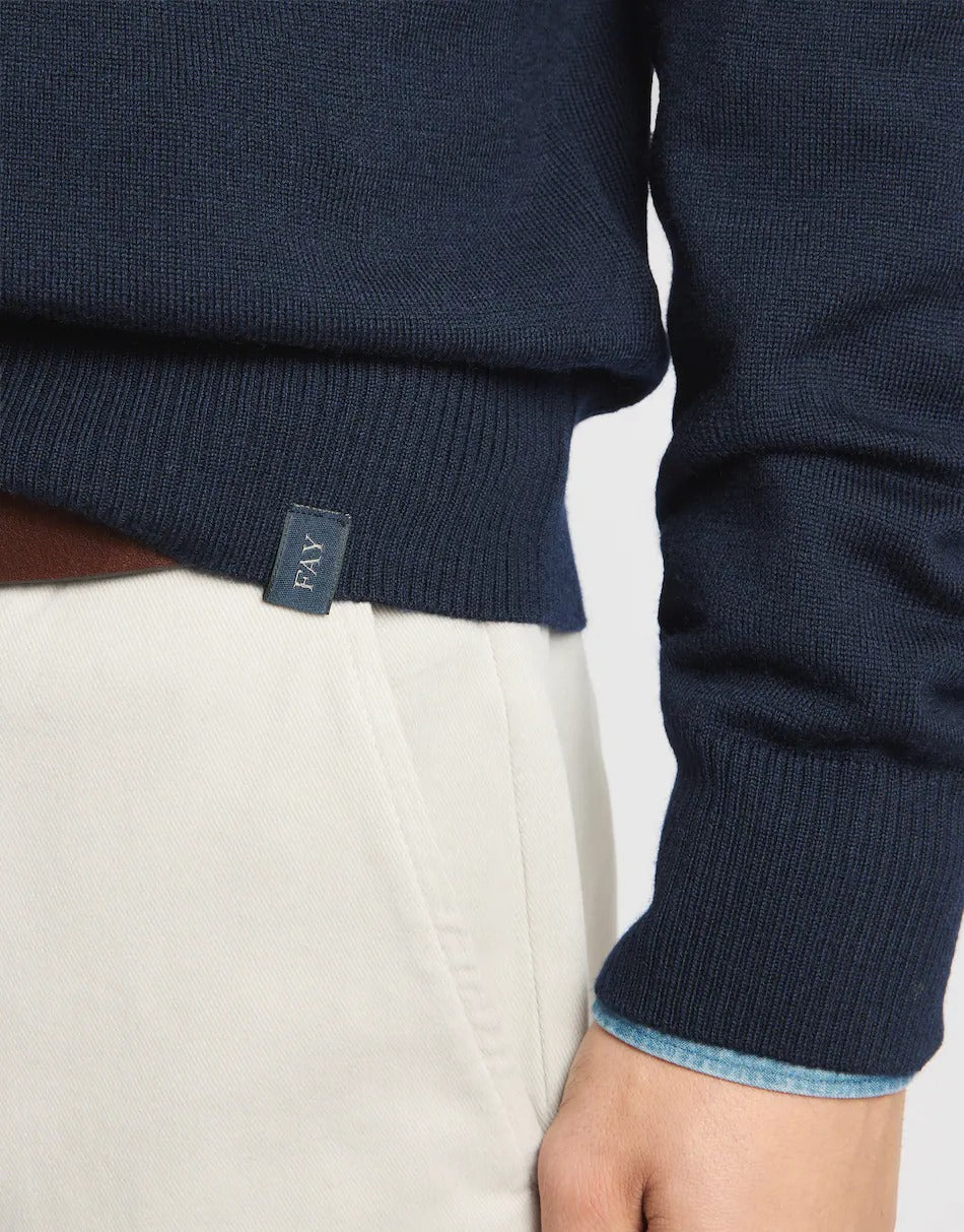 FAY Maglia Girocollo Uomo Lana Merino-Navy
