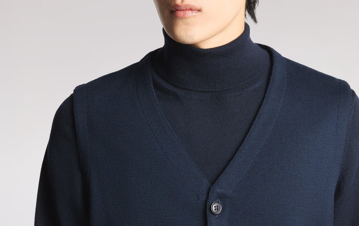 FAY Gilet Uomo Lana Merino-Navy