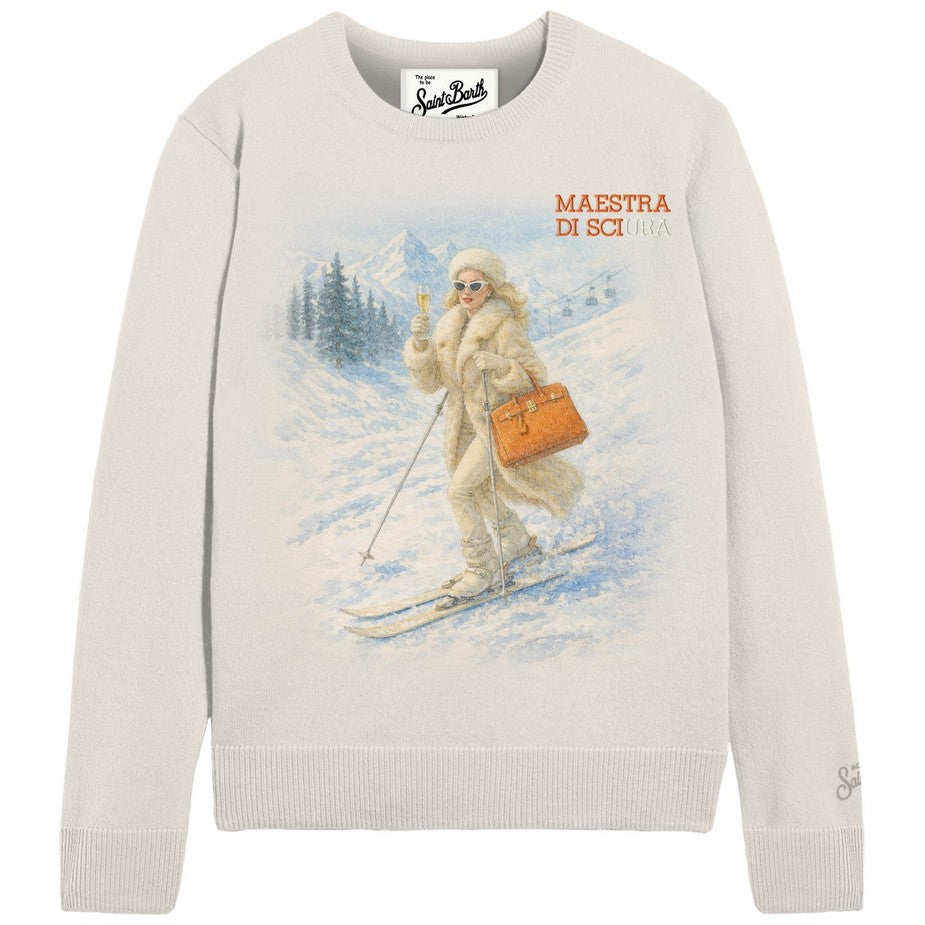 MC2 SAINT BARTH Maglione Donna NEW QUEEN PRINT-Maestra Panna