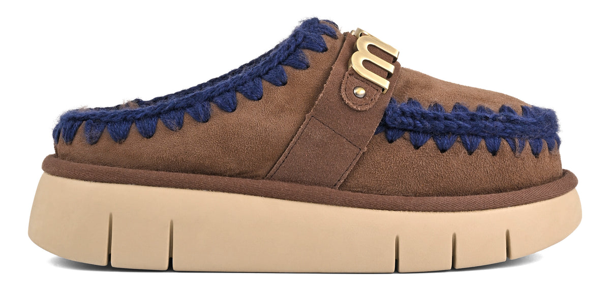 MOU Ciabatta Donna Bounce Clog Metal Logo-Brown Pepper