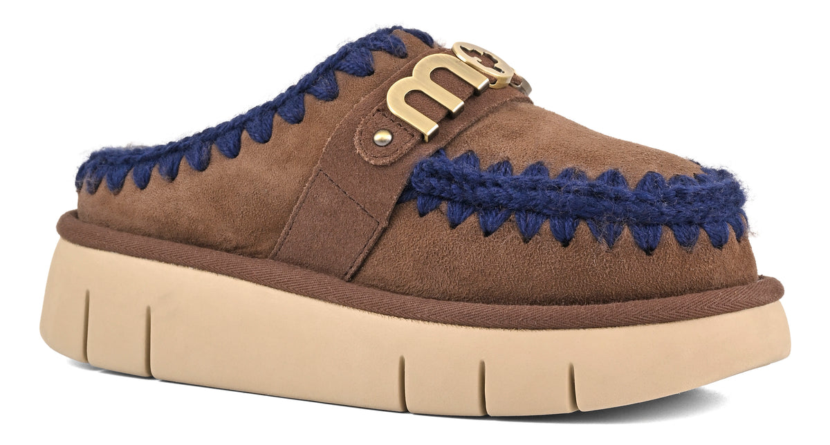 MOU Ciabatta Donna Bounce Clog Metal Logo-Brown Pepper